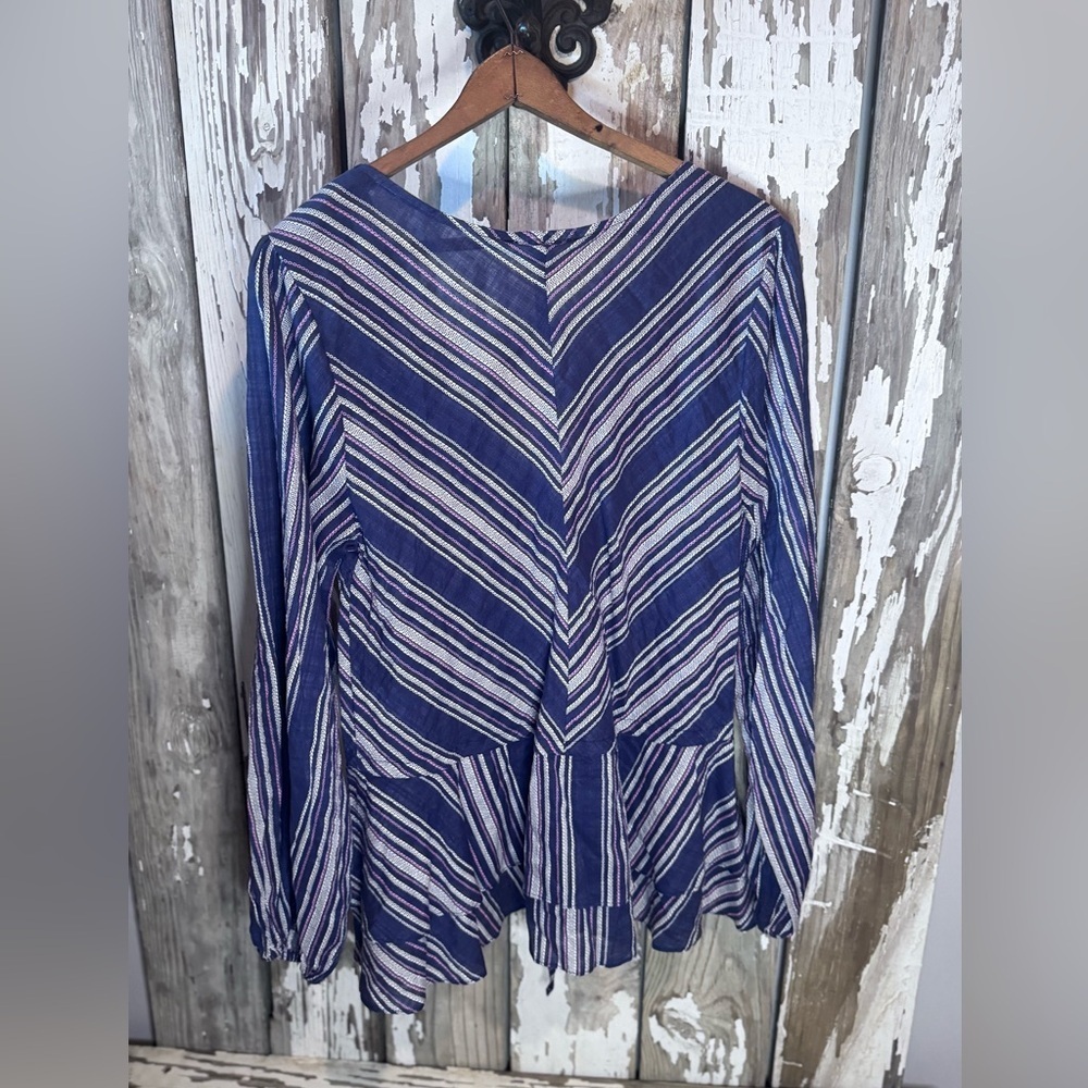 KORI Striped Button Up Peplum Blouse NWT Purple - Picture 9 of 10
